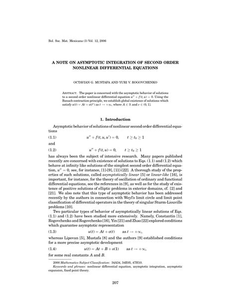 Pdf A Note On Asymptotic Integration Of Second Order Nonlinear