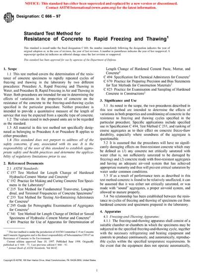 ASTM C666 97 Standard Test Method For Resistance Of Concrete To Rapid