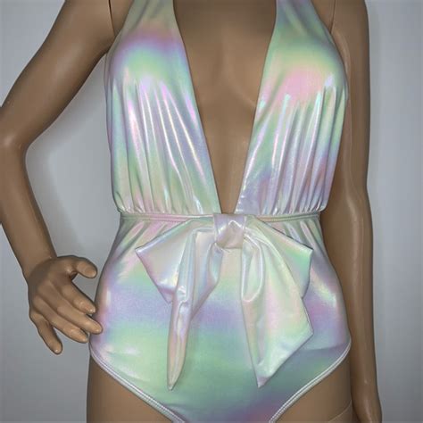 Beach Joy Bikini Swim Beach Joy Bikini White Metallic Plunge One Piece Swim Poshmark