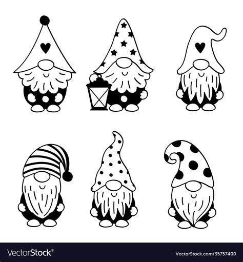 Set Isolated Black Gnomes Royalty Free Vector Image