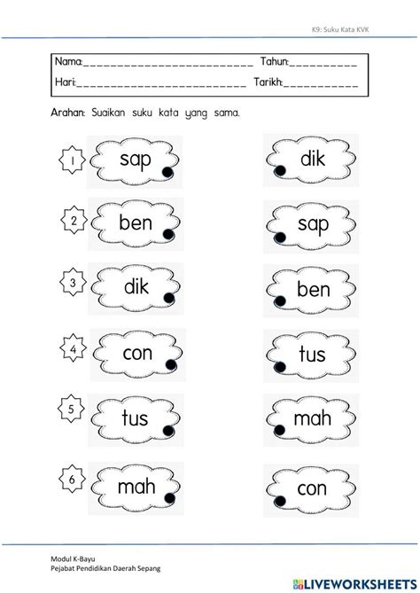 Suaikan Suku Kata Kvk Interactive Worksheet Live Worksheets