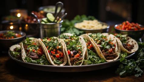 Freshness On A Plate Taco Guacamole Meat Salad Cilantro Tomato