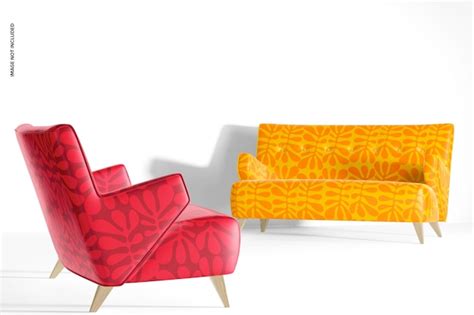 Premium Psd Retro Fabric Sofas Mockup Left View And 34 Front Right View