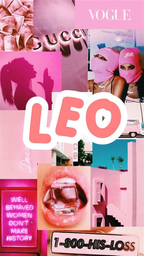 A Collage Of Photos With The Word Leo On It And Various Images In Pink