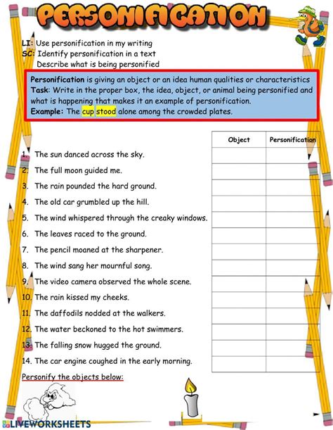 Personification exercise | Live Worksheets - Worksheets Library