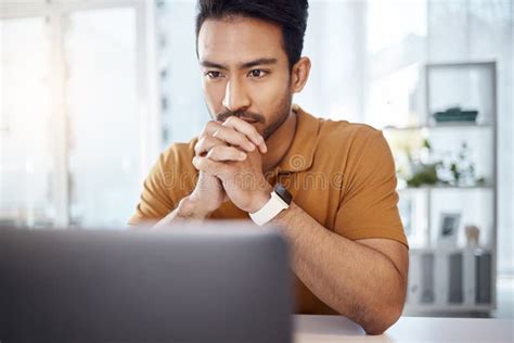 Laptop Business And Asian Man With Focus Thinking And Ideas For New