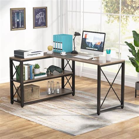 Byblight Capen In L Shaped Gray Engineered Wood Computer Desk