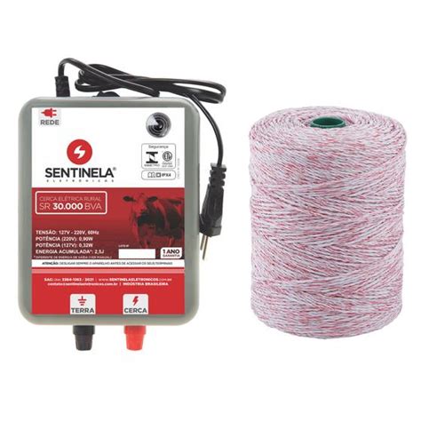 Kit Cerca Elétrica Rural Eletrificador SR 30 000 BVA Cabo 250m