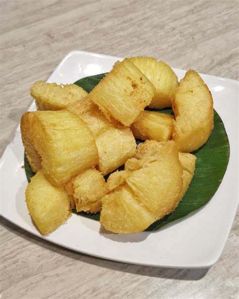 Fried Cassava Is A Dish Made From Pieces Of Cassava Fried In Hot Cooking Oil Stock Image Image