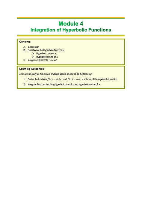 SOLUTION Integration Of Hyperbolic Functions Studypool