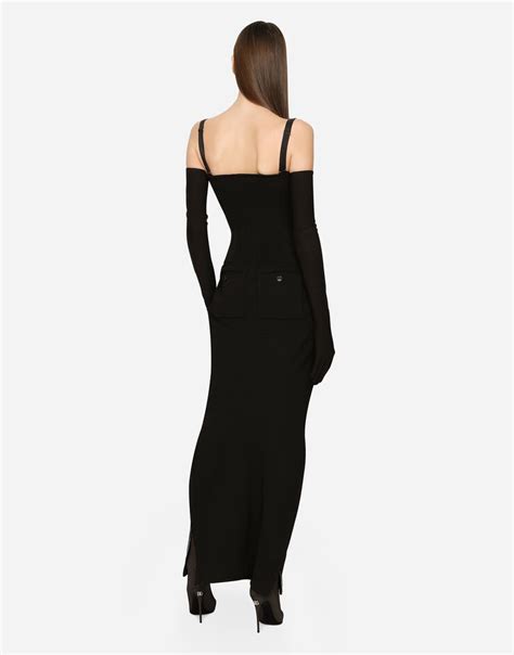 Kim Dolceandgabbana Long Stretch Technical Jersey Dress In Black For