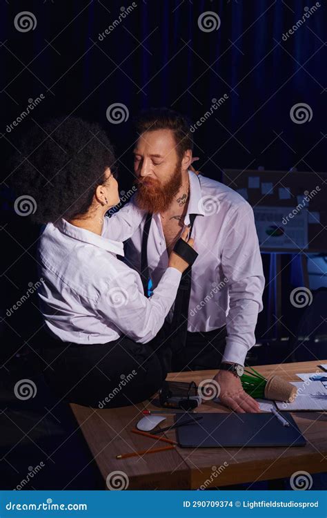 Hot African American Woman Seducing Bearded Stock Photo Image Of Intimacy Affection