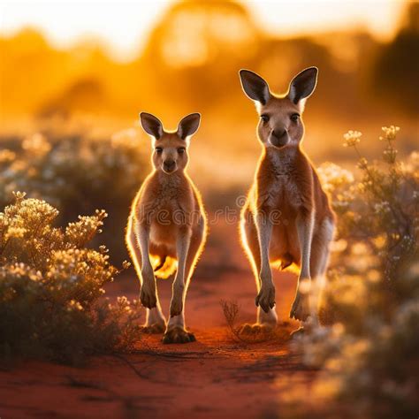 A Family of Kangaroos Hopping through the Australian Outback. Stock ...