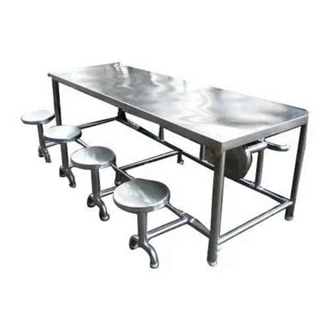 Angular Rectangular Stainless Steel Dining Table With Fixed Chair For