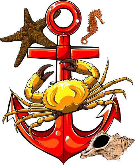 Premium Vector | Anchor with sea animal vector illustration