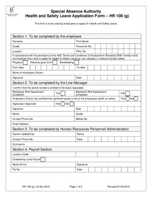 Fillable Online Hr G Health And Safety Leave Application Form This