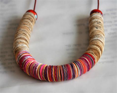 Colorful Necklace Paper Bead Necklace Unique Statement - Etsy