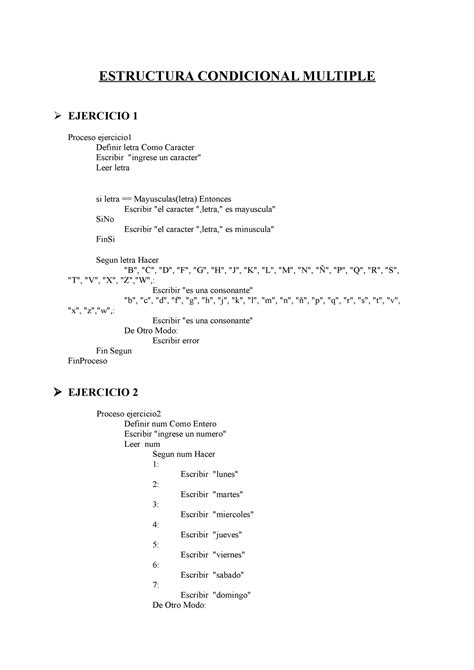 S05 S1 Ejercicios ESTRUCTURA CONDICIONAL MULTIPLE ESTRUCTURA