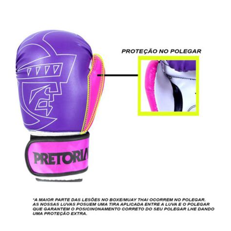 Kit Boxe Muay Thai Pretorian First Luva Roxa E Rosa Bandagem