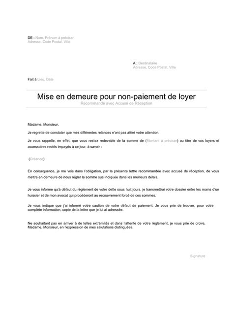 Mise En Demeure Pour Non Paiement De Loyer Doc Pdf Page Sur Free