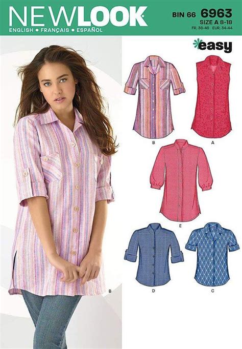 New Look 6963 Misses Tunic Tops Sewing Pattern Size 8 18 Etsy Women Top Sewing Pattern