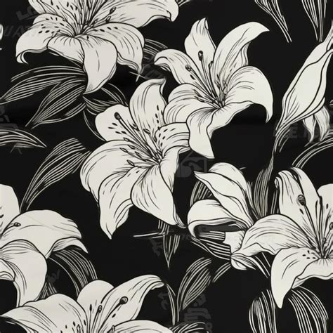 Un Fondo Floral Blanco Y Negro Con Flores Y Hojas Blancas Foto Premium