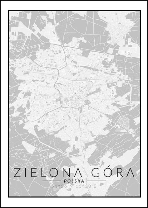 Galeria Plakatu Plakat Zielona Góra Mapa Czarno Biała 60x80 cm