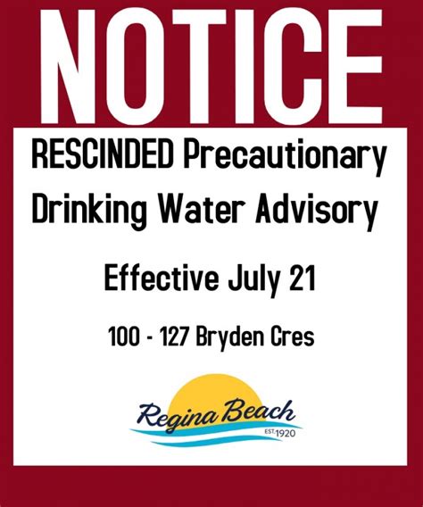 Rescinded Drinking Water Advisory 100 127 Bryden Cres