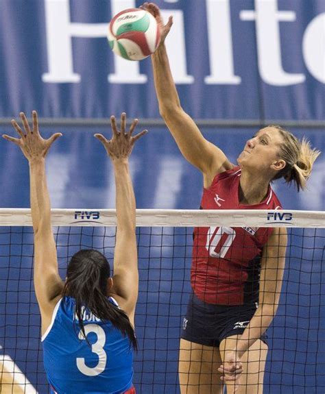 United States Jordan Larson Hits Over Puerto Rico Blockers During A