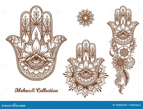 Ornate Hand Drawn Hamsa Set Stock Vector Illustration Of Health