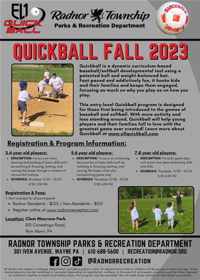 Radnor Township Parks And Recreation Quickball Fall 2023