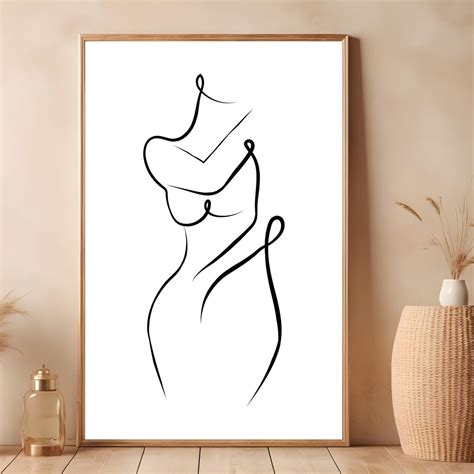 Naked Woman Body Line Drawing Naked Art Print Lady Female Abstract Continuous Modern Printable