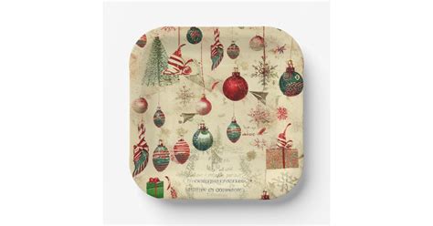 Retro Vintage Antique Christmas Ornaments Paper Plates | Zazzle