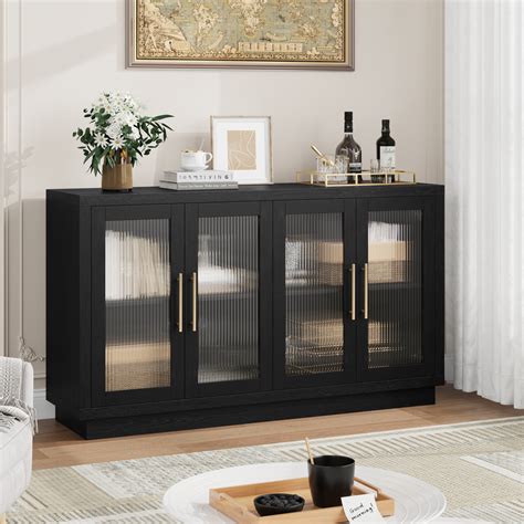 Wade Logan Veltri Modern Sideboard Buffet With Tempered Glass Doors