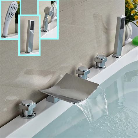 Buy Brass Chrome Square 3 Handles Widespread Tub