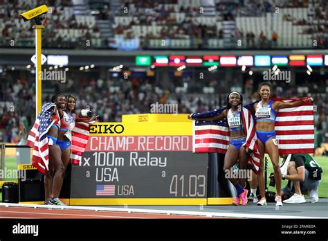 Budapest Twanisha Terry And Gabrielle Thomas Of The United States Pose