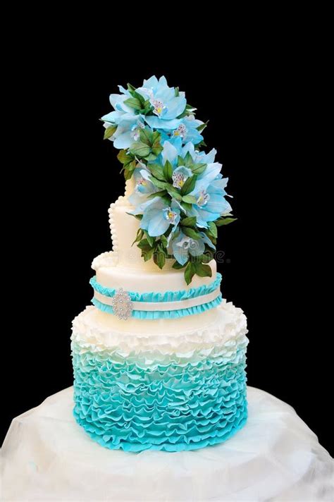 Blue Wedding Cake On A Black Background Stock Photo - Image of food ...