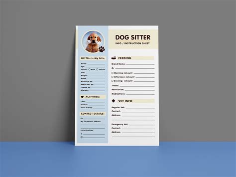 Free Dog Sitter Instruction Information Sheet Design Template