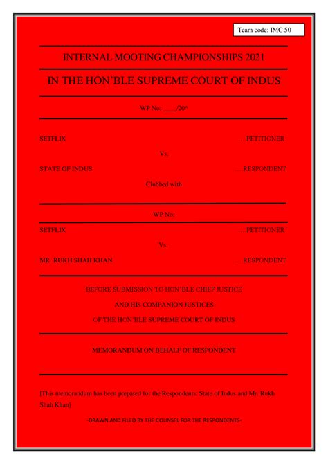 Moot Memorial Respondents Assignments Law Docsity