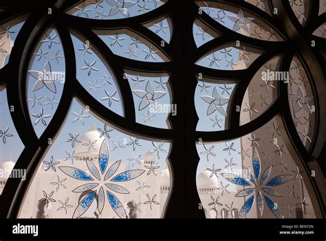 Beautiful Glass Door With Mosaics In Sheikh Zayed Bin Sultan Al Nahyan Mosque Abu Dhabi Stock