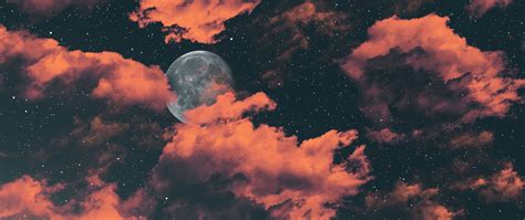 Full moon Wallpaper 4K, Dark background, Cloudy Sky