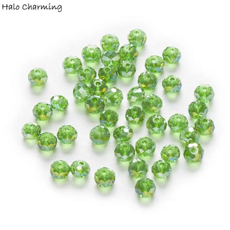 50 Piece Light Green Ab Color Crystal Glass Rondelle Quartz Faceted