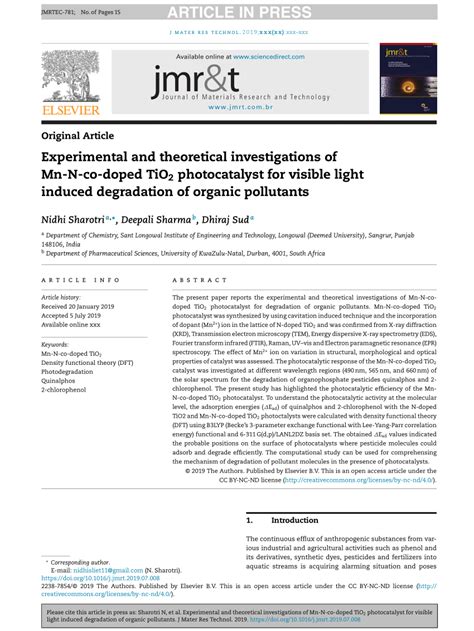 Pdf Experimental And Theoretical Investigations Of Mn N Co Doped Tio