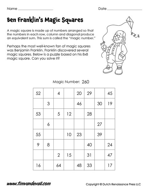 Benjamin Franklin Magic Square Tims Printables