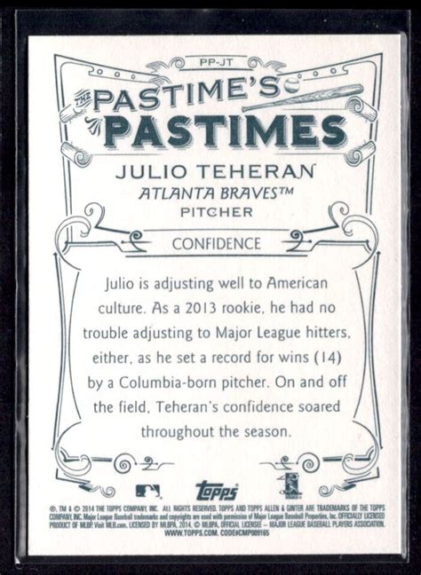 Topps Allen Ginter Pastime S Pastime Julio Teheran Atlanta