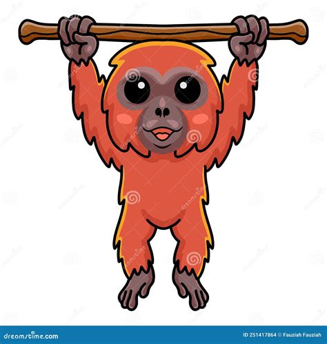 Cute Little Orangutan Cartoon Hanging On Tree Stock Vector