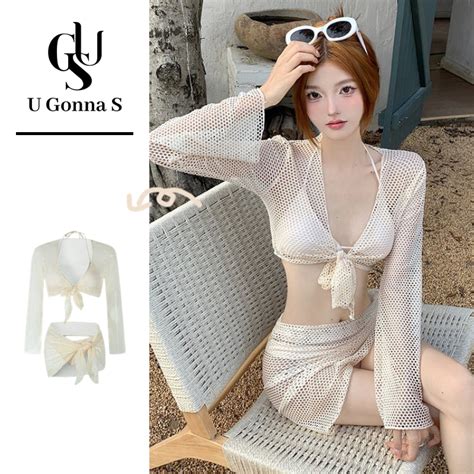 Bộ Đồ Bơi bikini Mảnh Tay Dài Có Đệm Ngực Co Giãn Màu Trơn Thời Trang Hàn Quốc Shopee