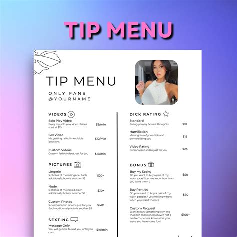 Onlyfans Tip Menu | Editable Template | Canva Template | Tip Menu