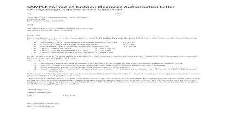 Sample Format Of Customs Clearance Authorisation Letter Pdf