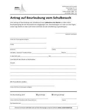 Ausf Llbar Online Antrag Auf Beurlaubung Vom Schulbesuch Fax Email